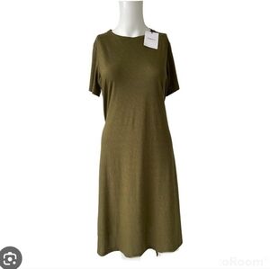 Theory Bonsai Atmos Light Olive Tie-Waist Midi T-Shirt Dress
